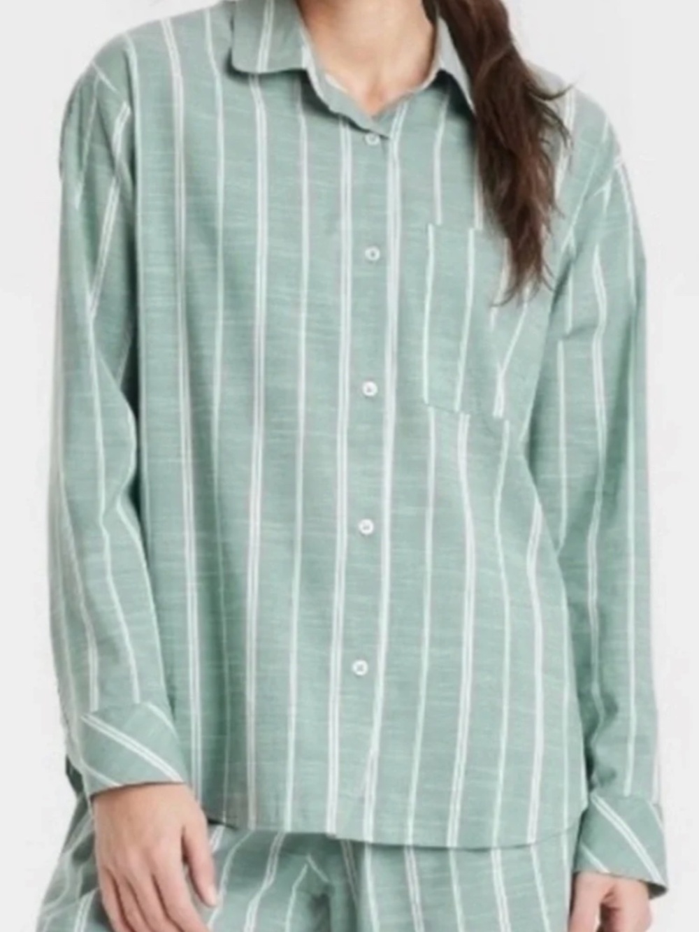 Auden Cotton Blend Striped Button Up Sleep Shirt In Green Size Medium (NWT)